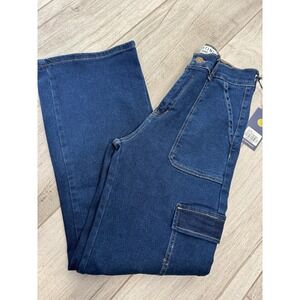 NWT Zestini Jeans Dark Wash Denim Flare Leg Cargo Pocket Women's 7 Pants